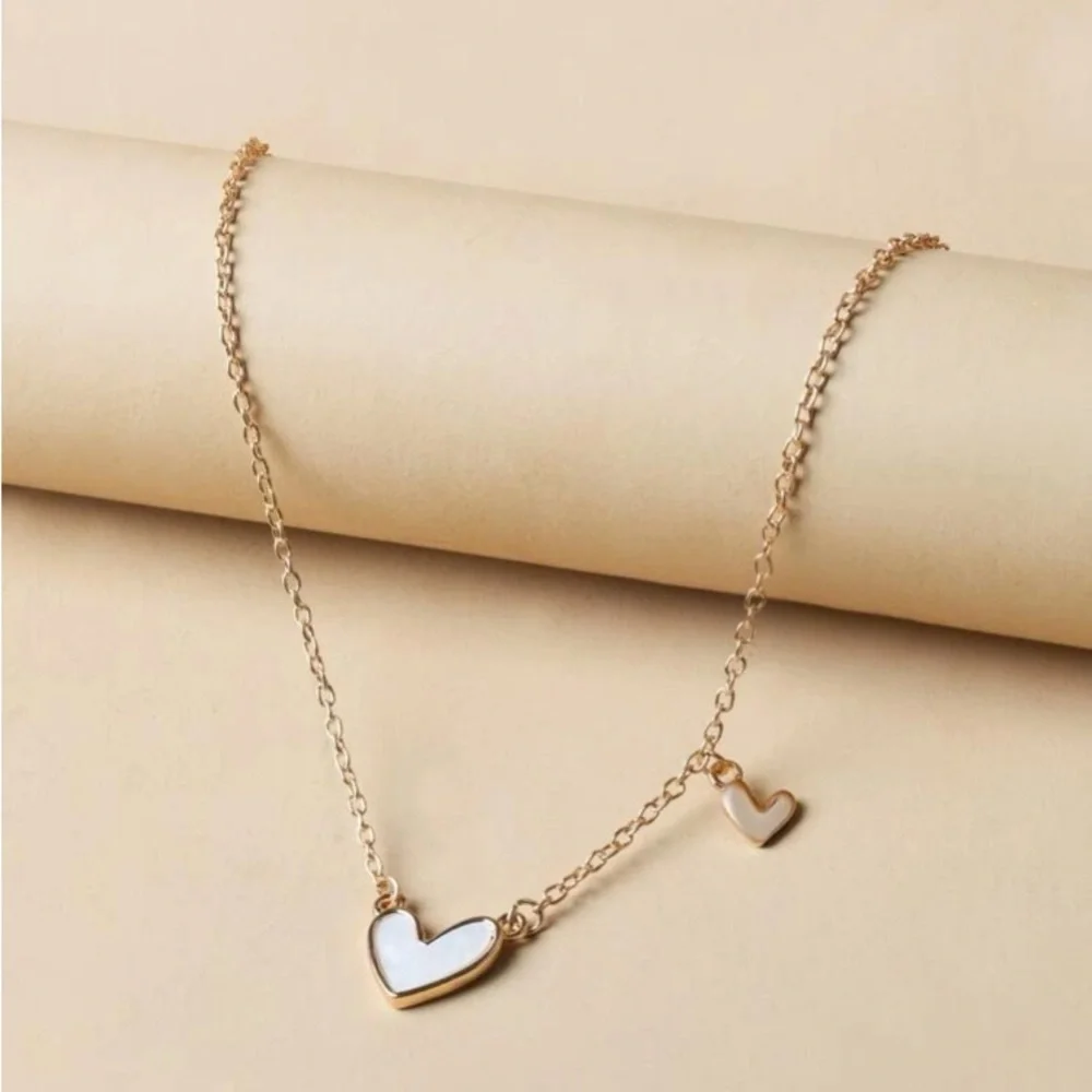 Ultra Dainty Delicate Valentine Enamel Hearts Necklace White & Gold - Picture 9 of 10